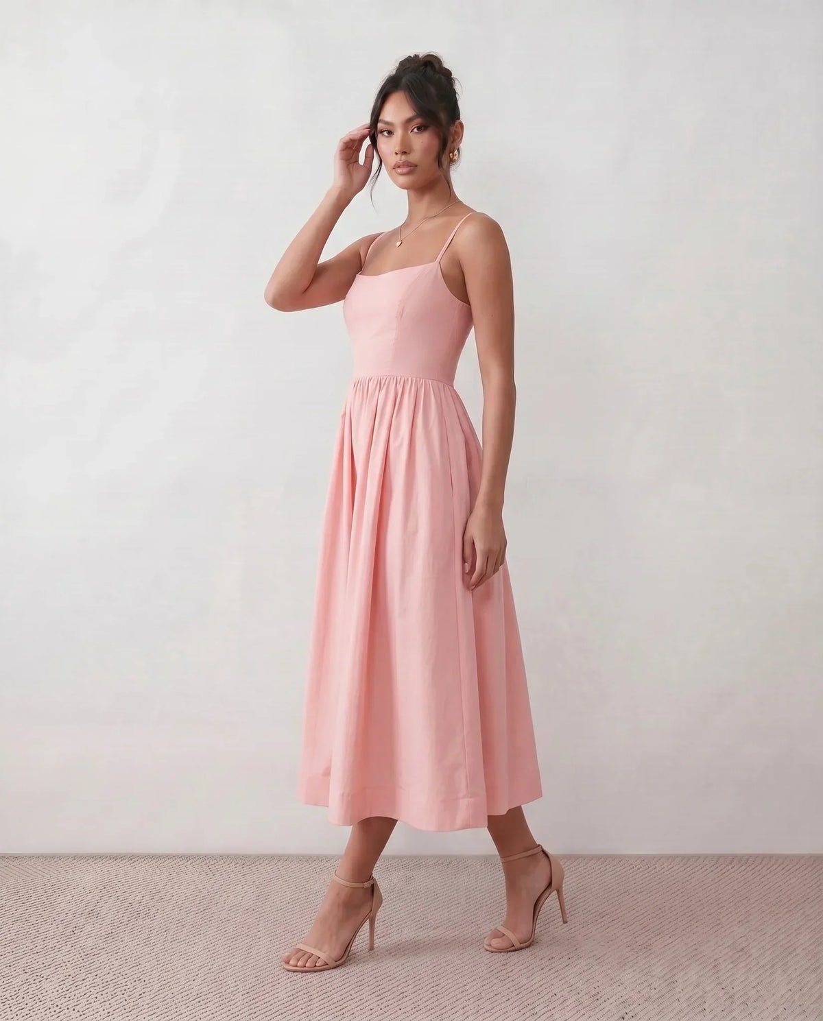Layla Spaghetti Strap Low Back Midi Dress