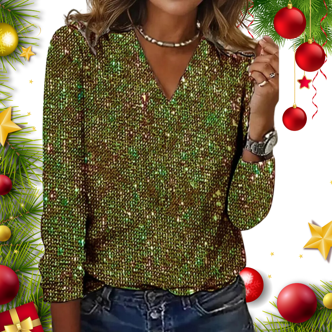 Lucy | Elegant Glitter V-Neck Women's Top