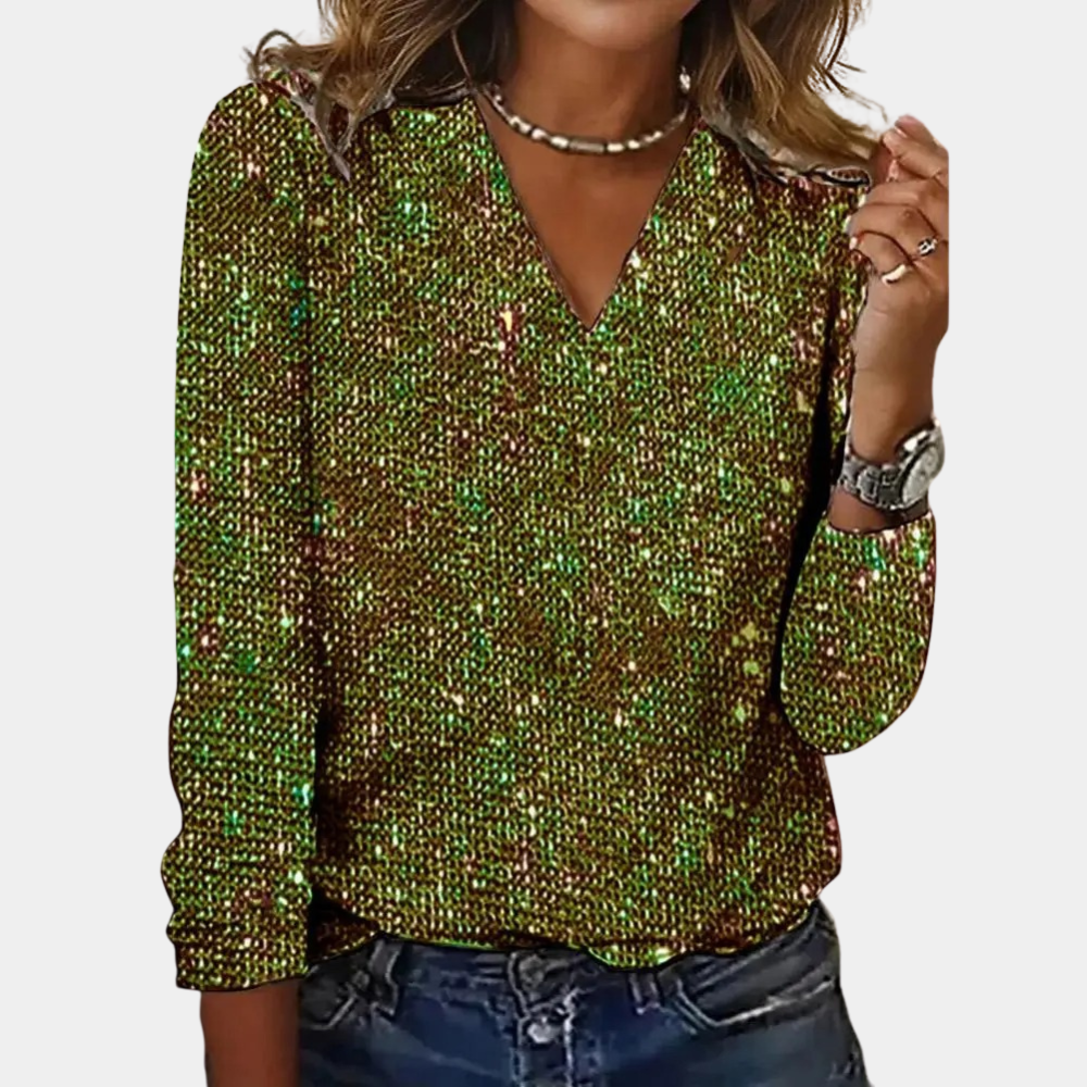 Lucy | Elegant Glitter V-Neck Women's Top