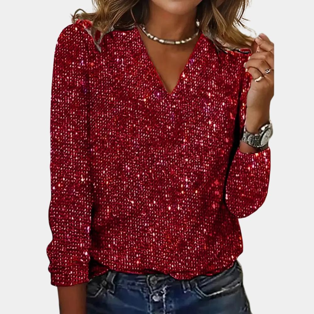 Lucy | Elegant Glitter V-Neck Women's Top