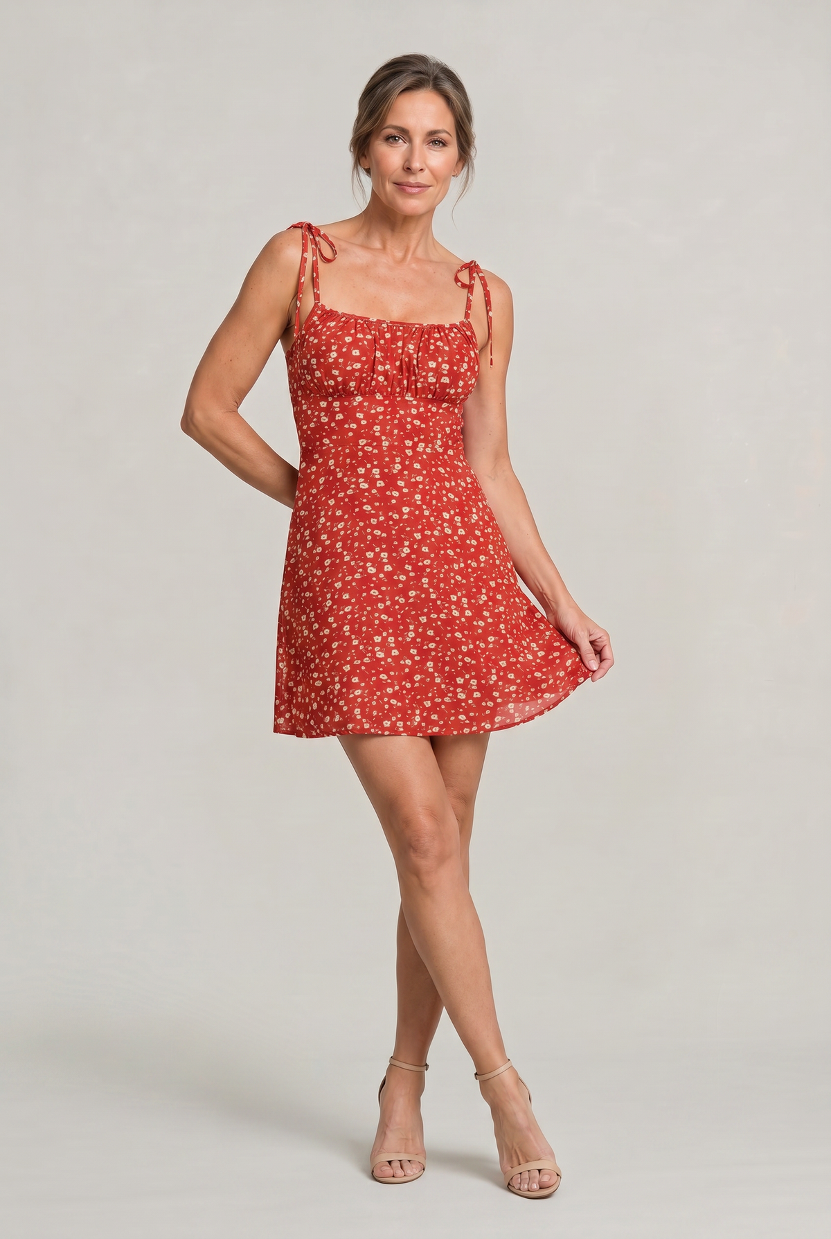 Women's Floral Print Tie Strap Mini Dress