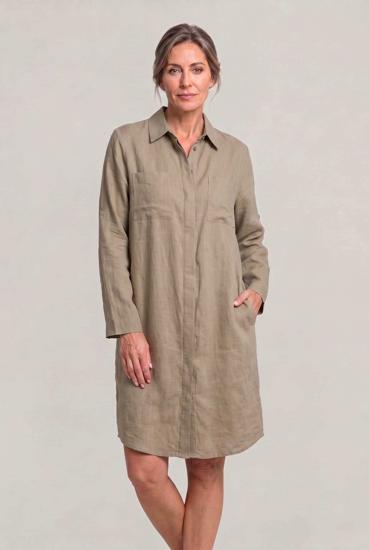 Women's Oversized Button Down Linen Shirt Dress