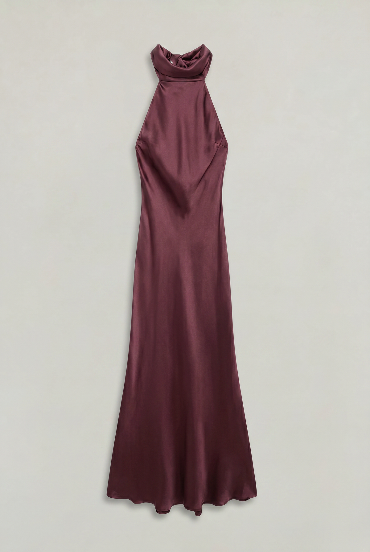 Women's Satin Halter Maxi Dress - Open Back Cowl Neck Formal Evening Gown