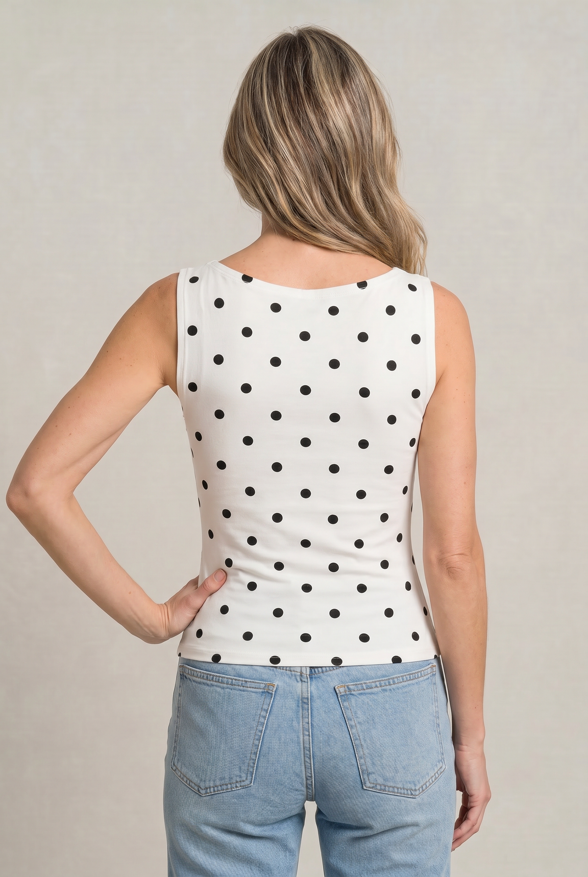 Women’s Polka Dot Sleeveless Tank Top – Fitted Round Neck Summer Top