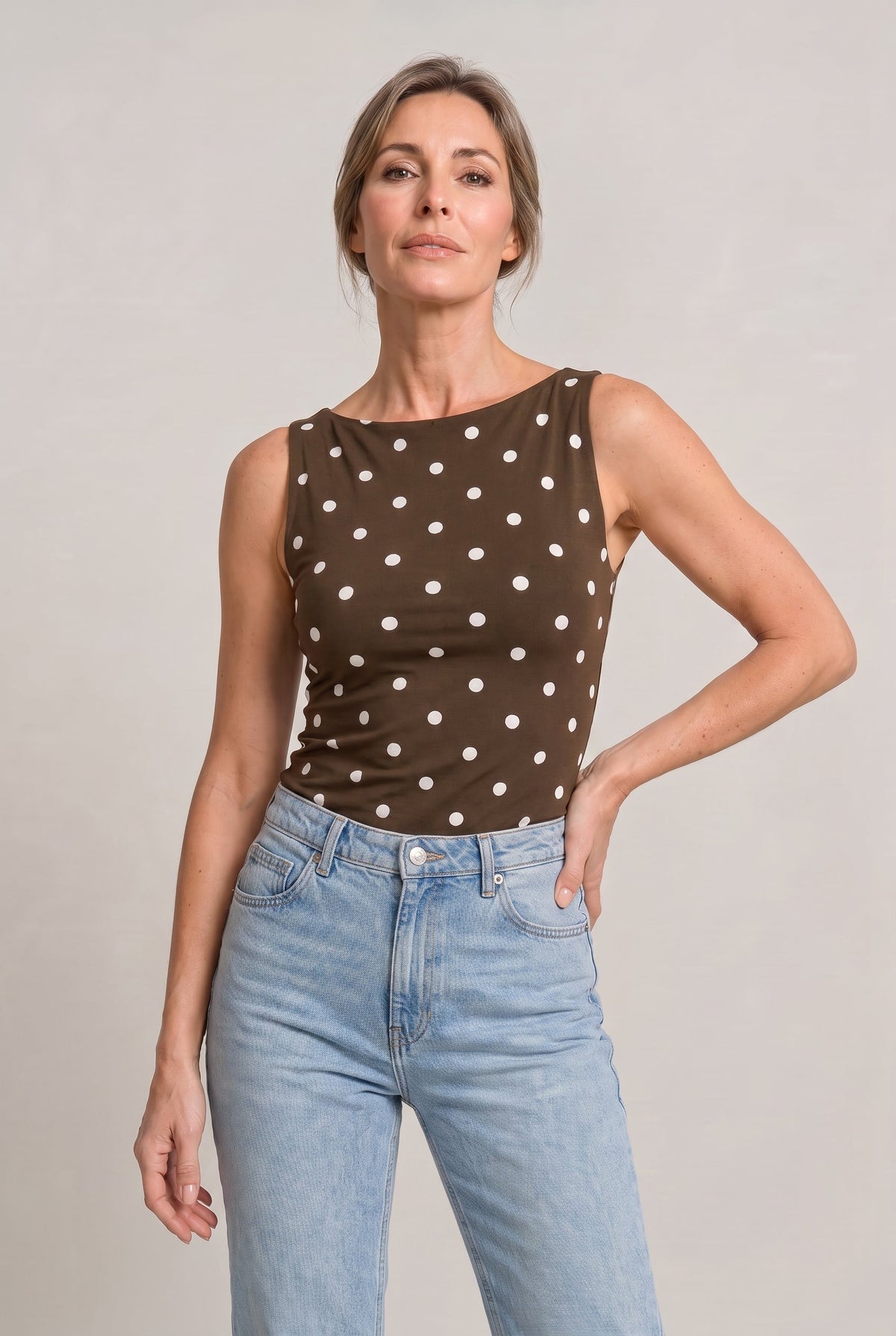 Women’s Polka Dot Sleeveless Tank Top – Fitted Round Neck Summer Top