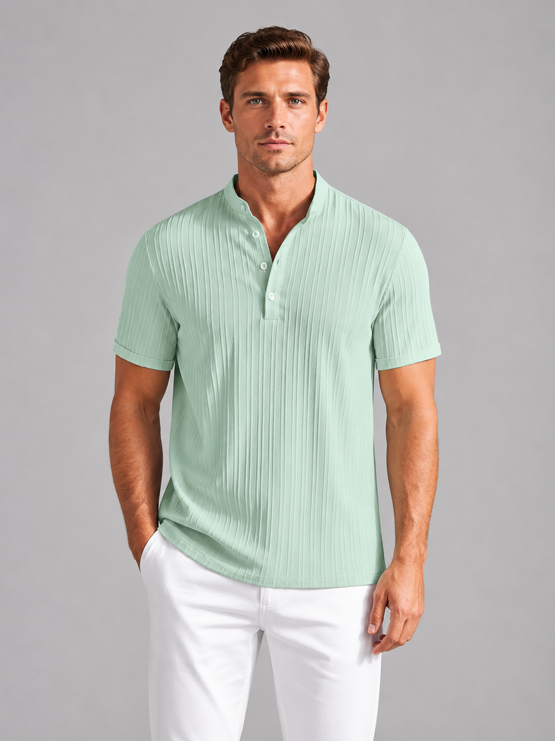 Men's Ribbed Henley Shirt – Lightweight Summer Top