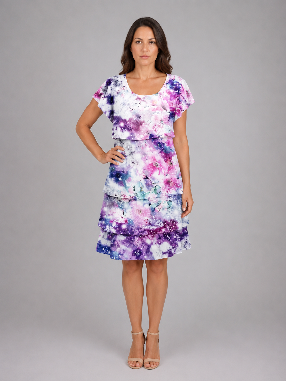 Women's Floral Ruffle Mini Dress – Layered Short Sleeve Style