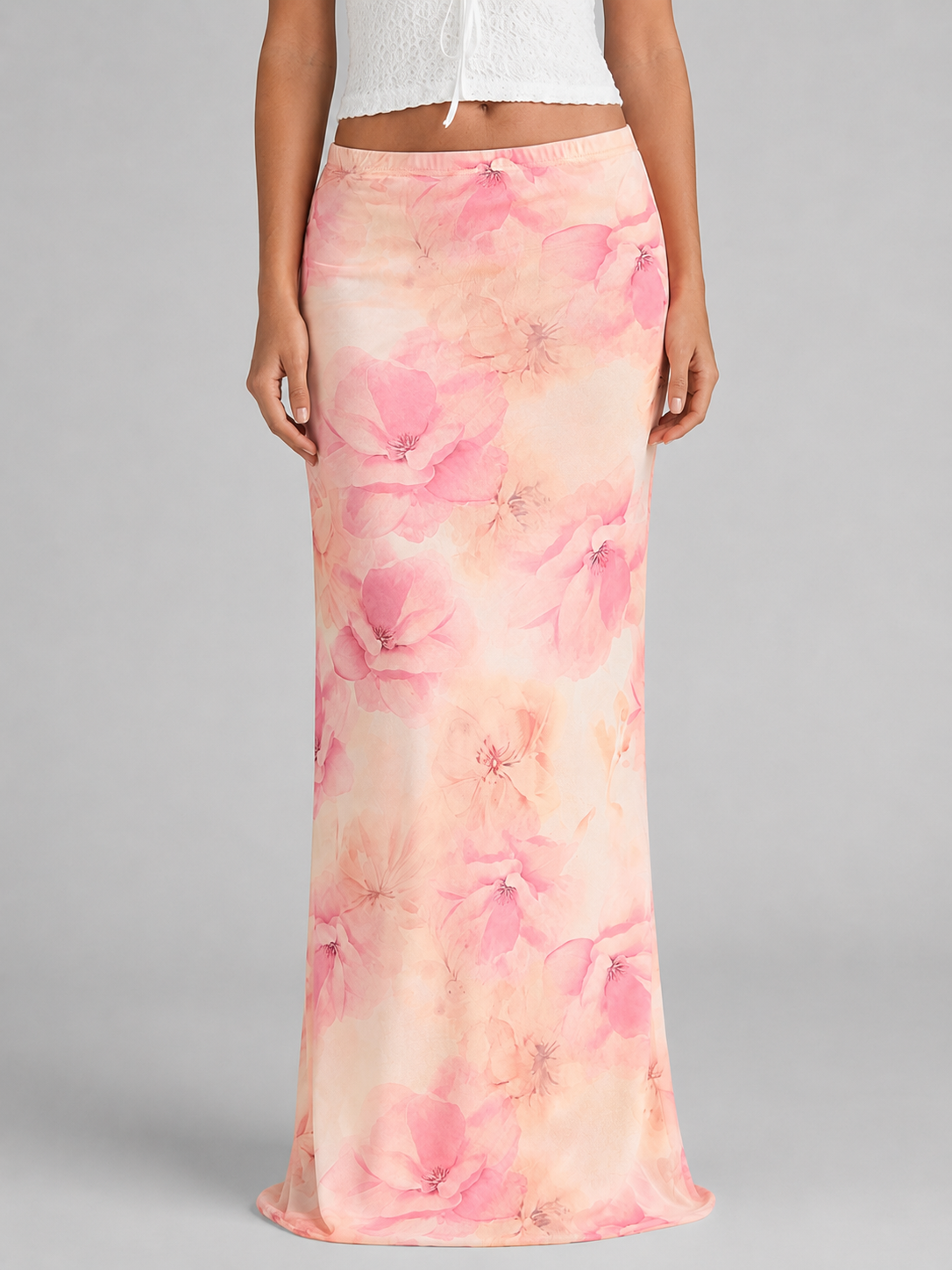 Women's Floral Satin Feel Maxi Skirt – Summer Holiday Occasion
