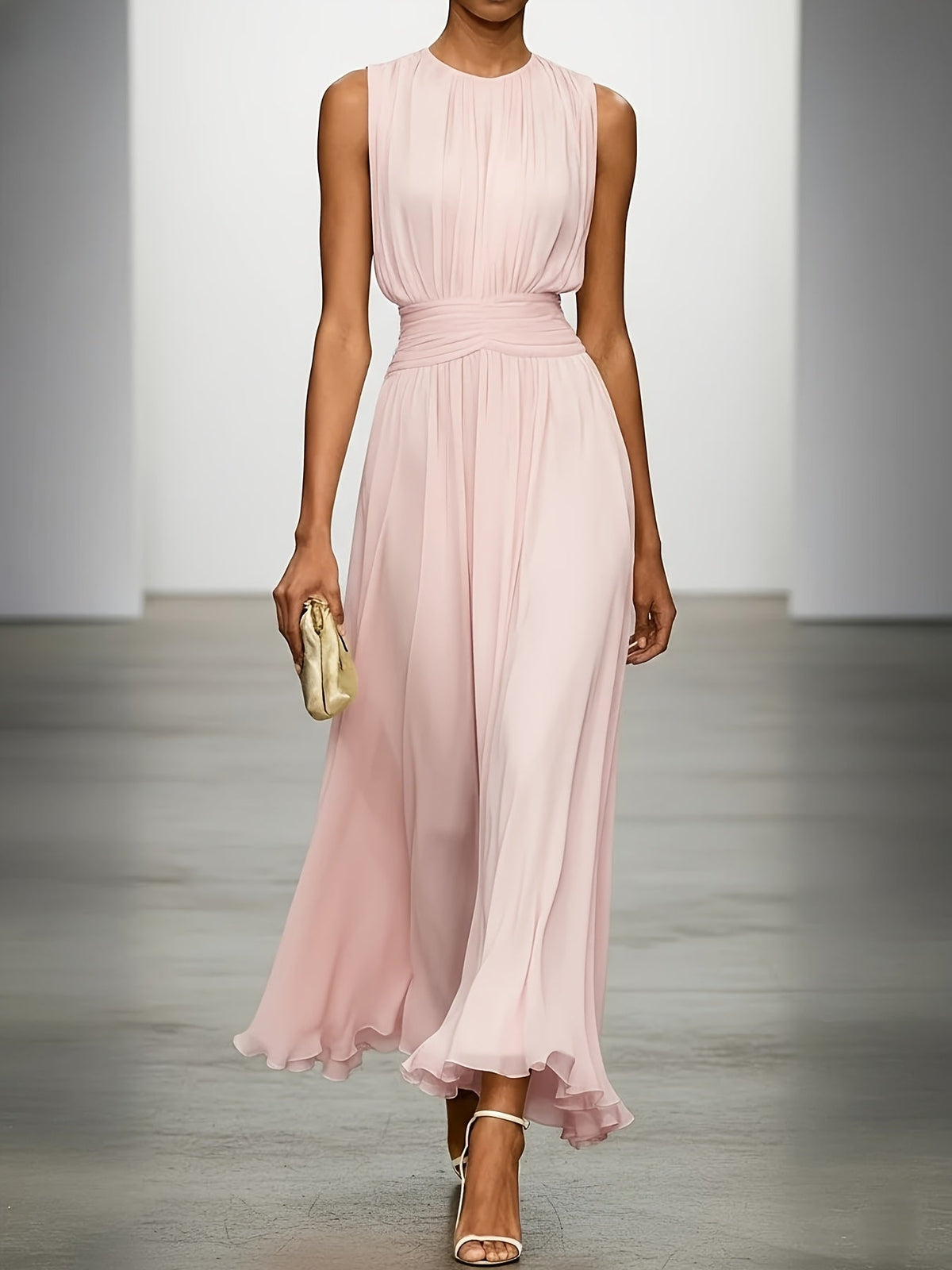 Arabella | Pleated Maxi Wedding Guest Dress With Ruched Waist