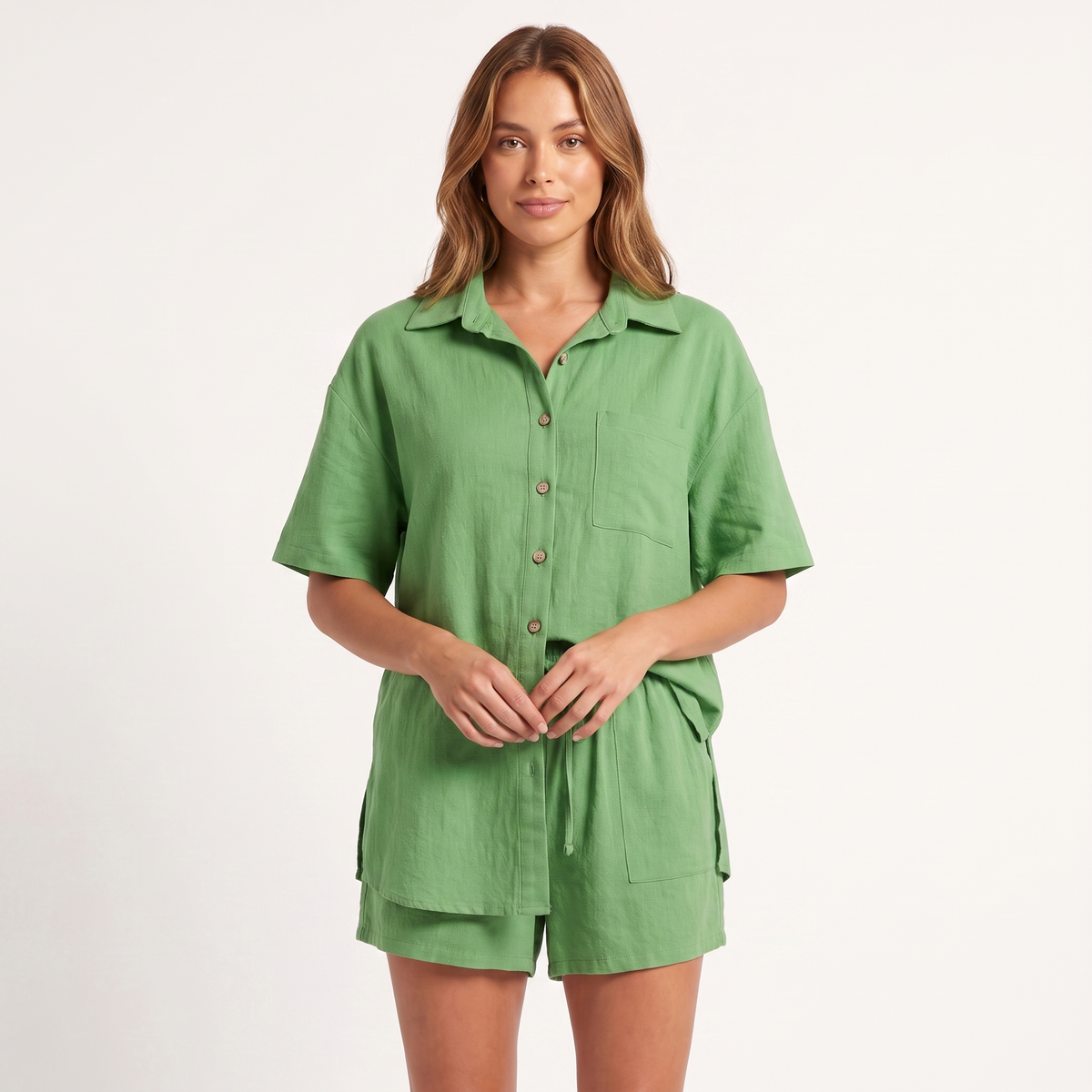 Maeve Women's Co-Ord Set – Shirt & Shorts Short-Sleeve Camp-Collar Two-Piece