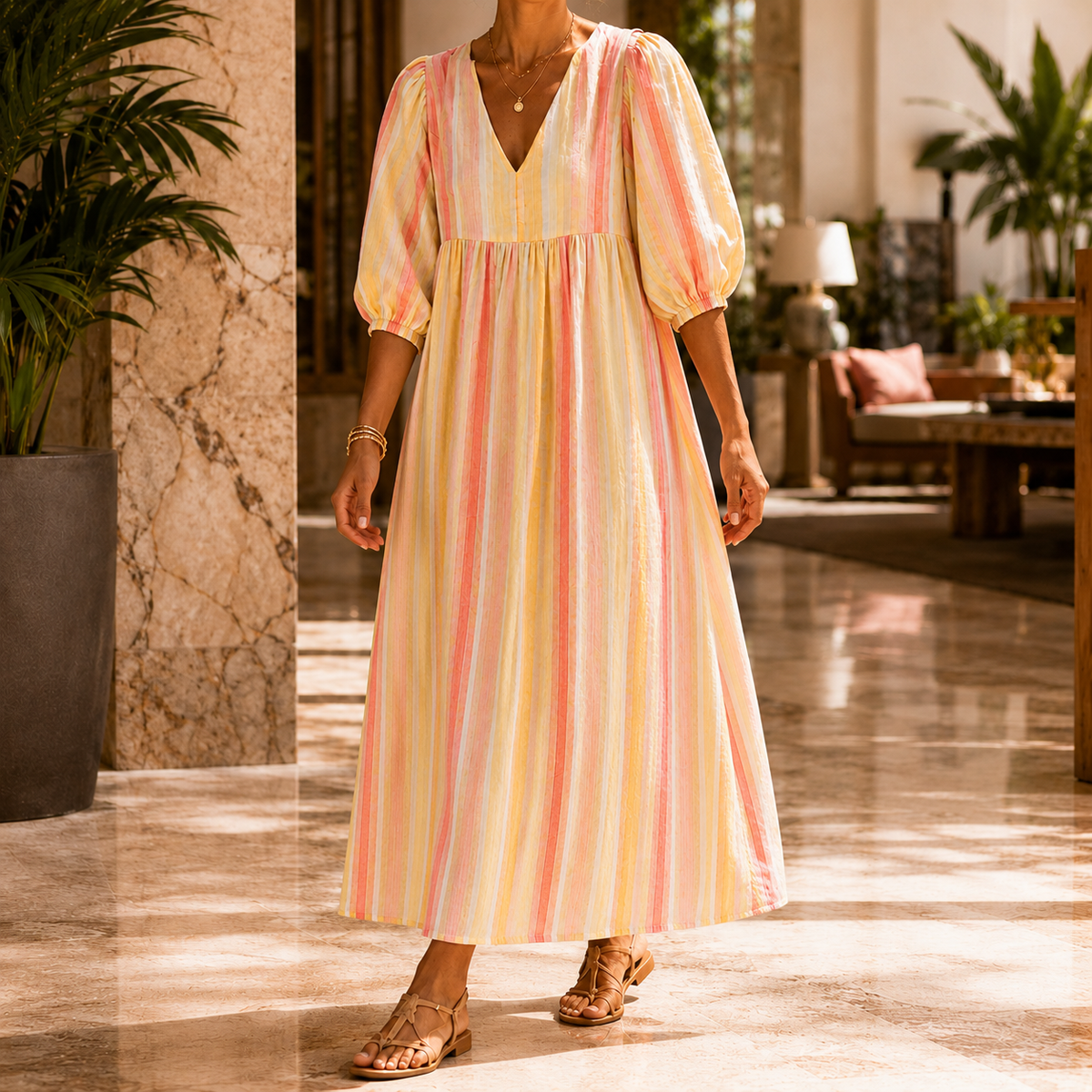 Audrey Striped Midi Dress