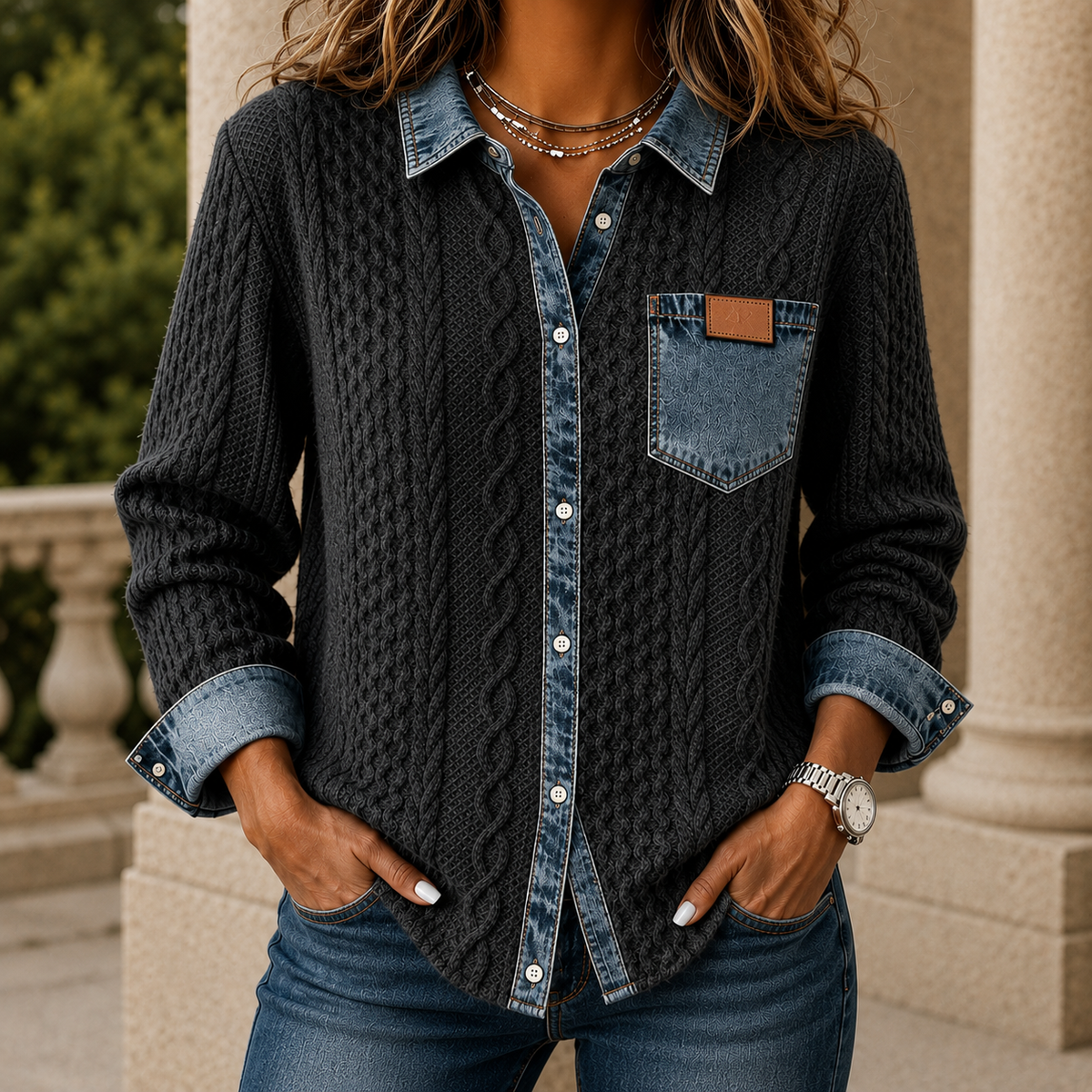 Oriana Denim Trim Shirt