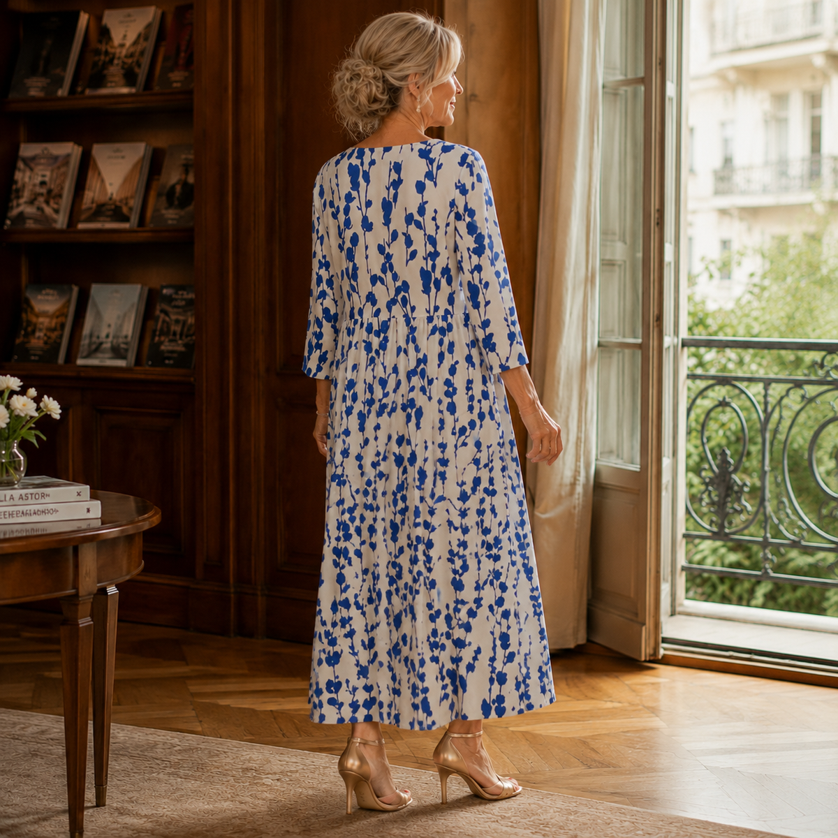 Honora-Pearl Floral Midi Dress