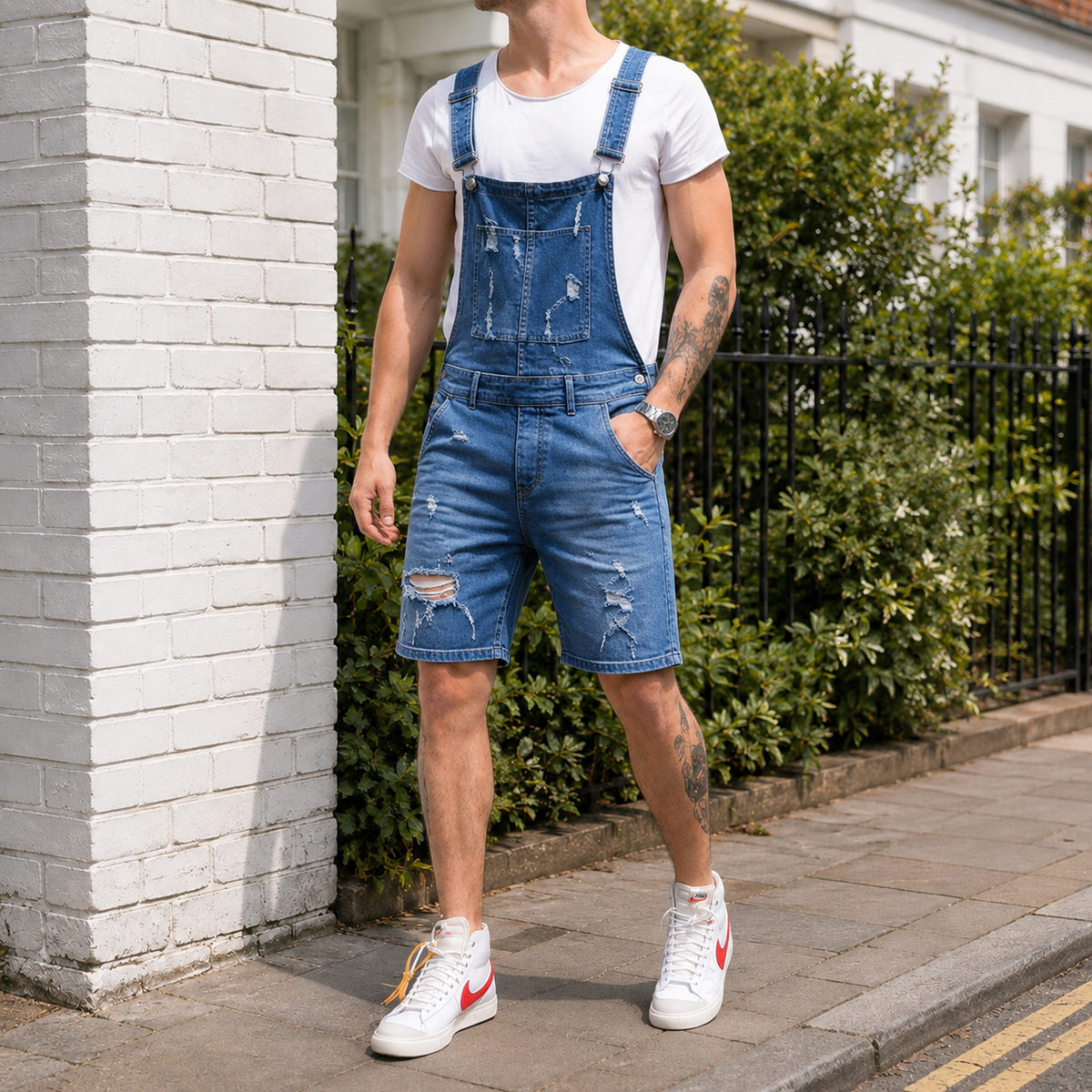 Rupert Distressed Short Overalls