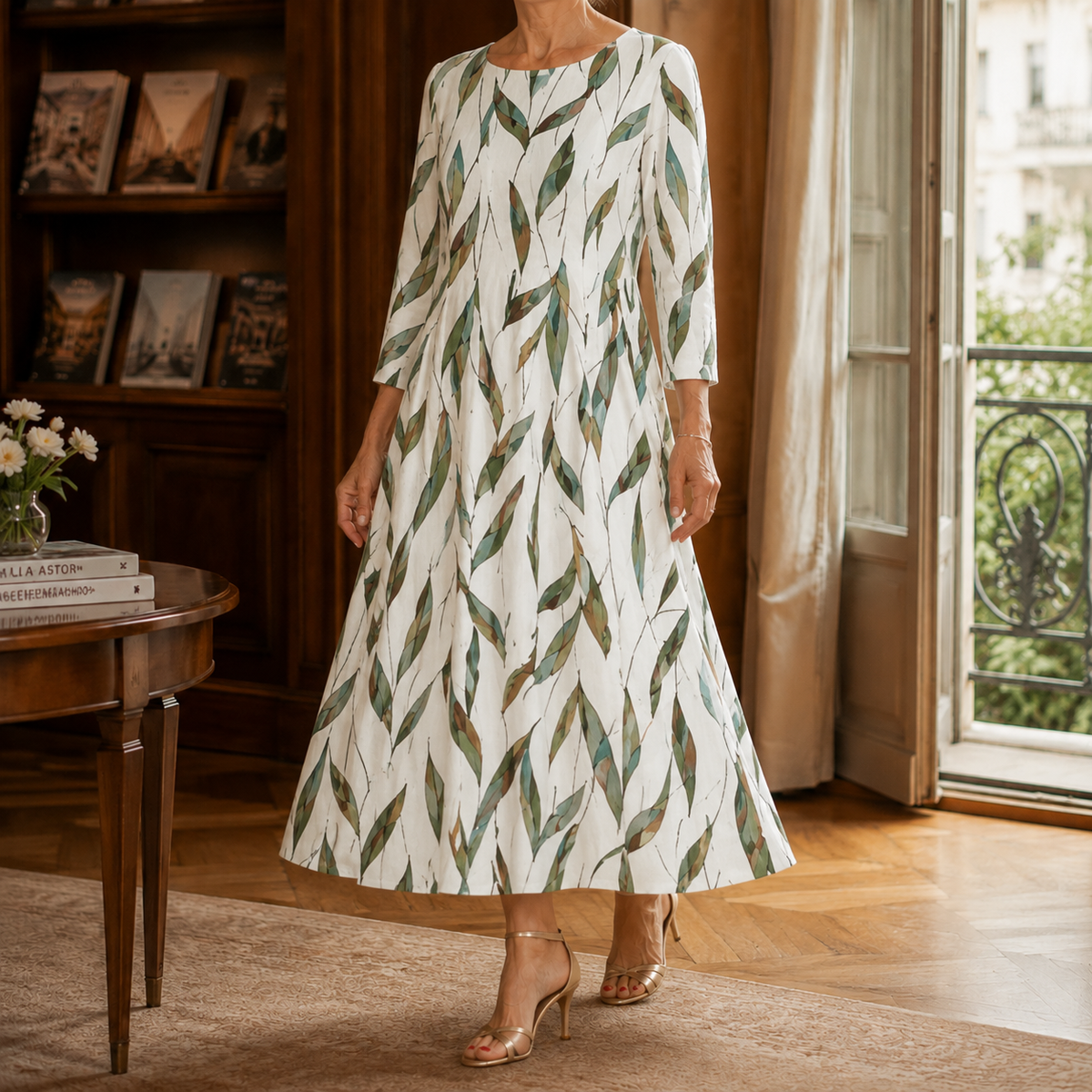Honora-Pearl Floral Midi Dress